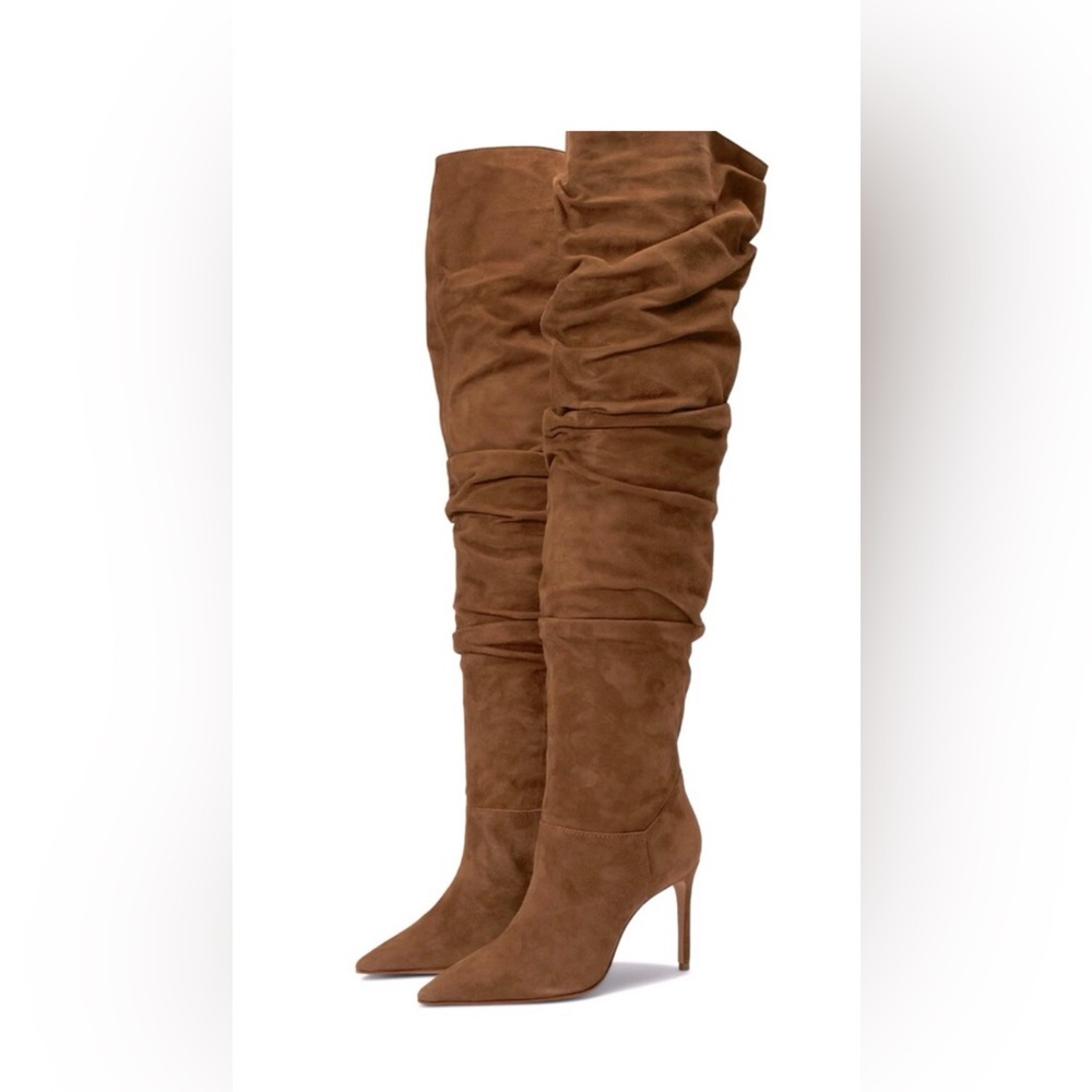 Schutz Ashlee Bear Brown Suede Over the Knee Boot OTK